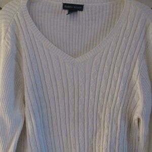 Karen Scott White V-Neck Sweater, Size Large